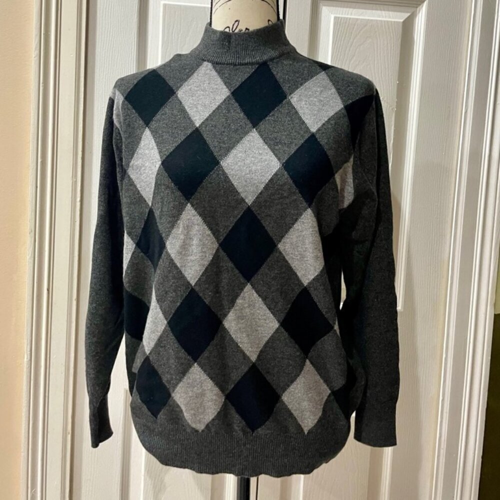 GAO YUN XIANG CASHMERE SWEATER SZ M GRANDPA ARGYLE MOCK NECK DARK ACADEMIA‎